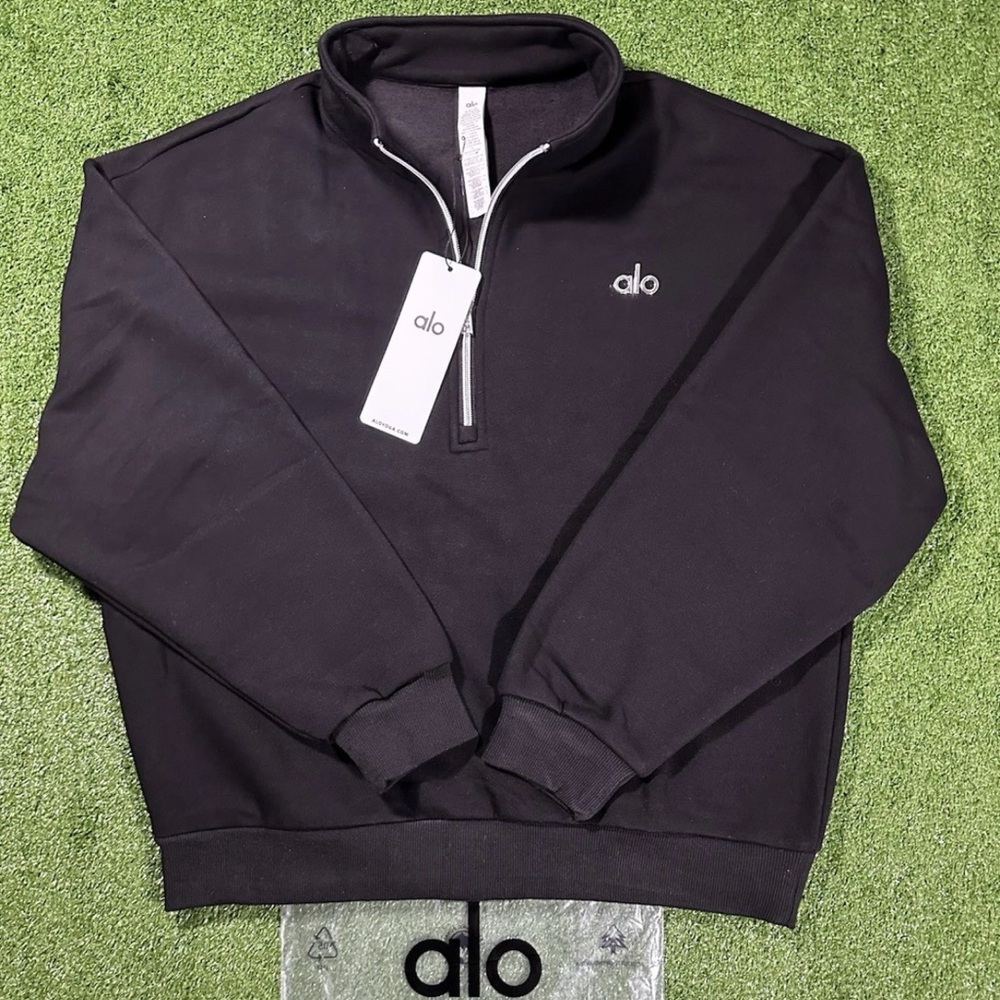 ALO Black Quarter Zip Pullover Sweatshirt – Size S
